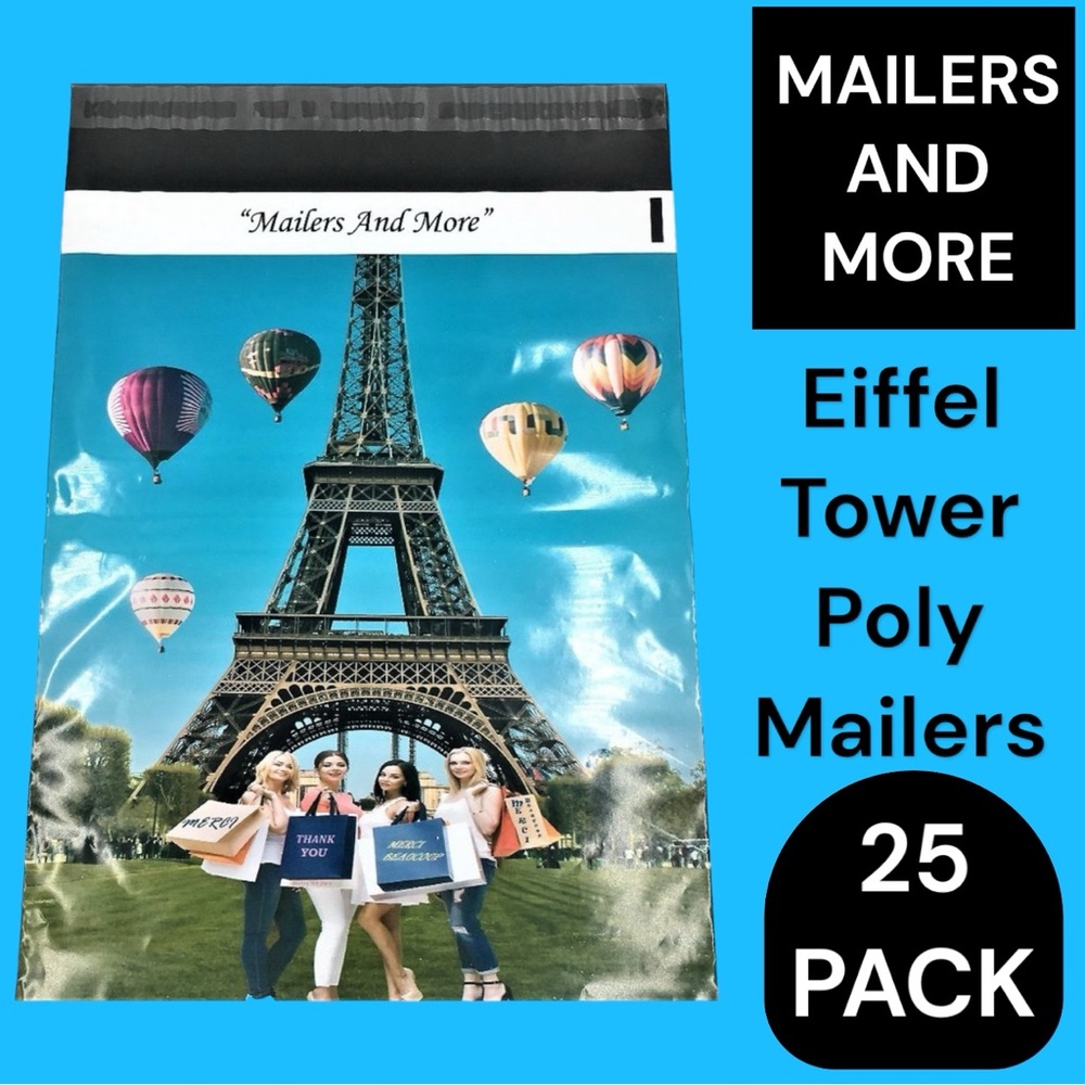 25 10X13 Shopping Girls Eiffel Tower Paris Poly Mailers Flat Shipping Envelopes - Picture 3 of 10
